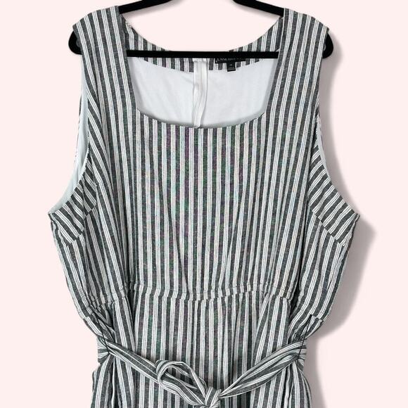 Lane Bryant Stripped Linen Blend Belted Wide Leg Cropped Sleeveless Romper (28) - Picture 5 of 14